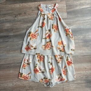 Entro Floral Halter Top with Orange and Pink Accents